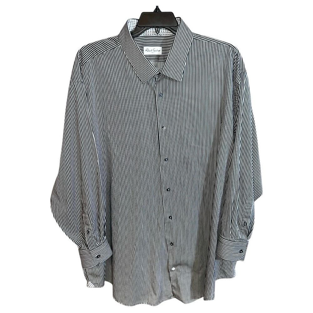 Robert Graham Shirt Men’s Size 20 34/35 Black White Stripes Button Front
